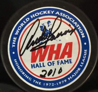 WHA Hall of Famer Andre Lacroix Autographed Puck