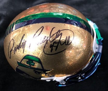 Notre Dame Fighting Irish Rudy Ruettiger Autographed Alternate Gold Mini Helmet