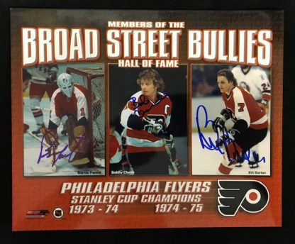 Philadelphia Flyers Bernie Parent / Bill Barber / Bobby Clarke Autographed 8x10 Photo